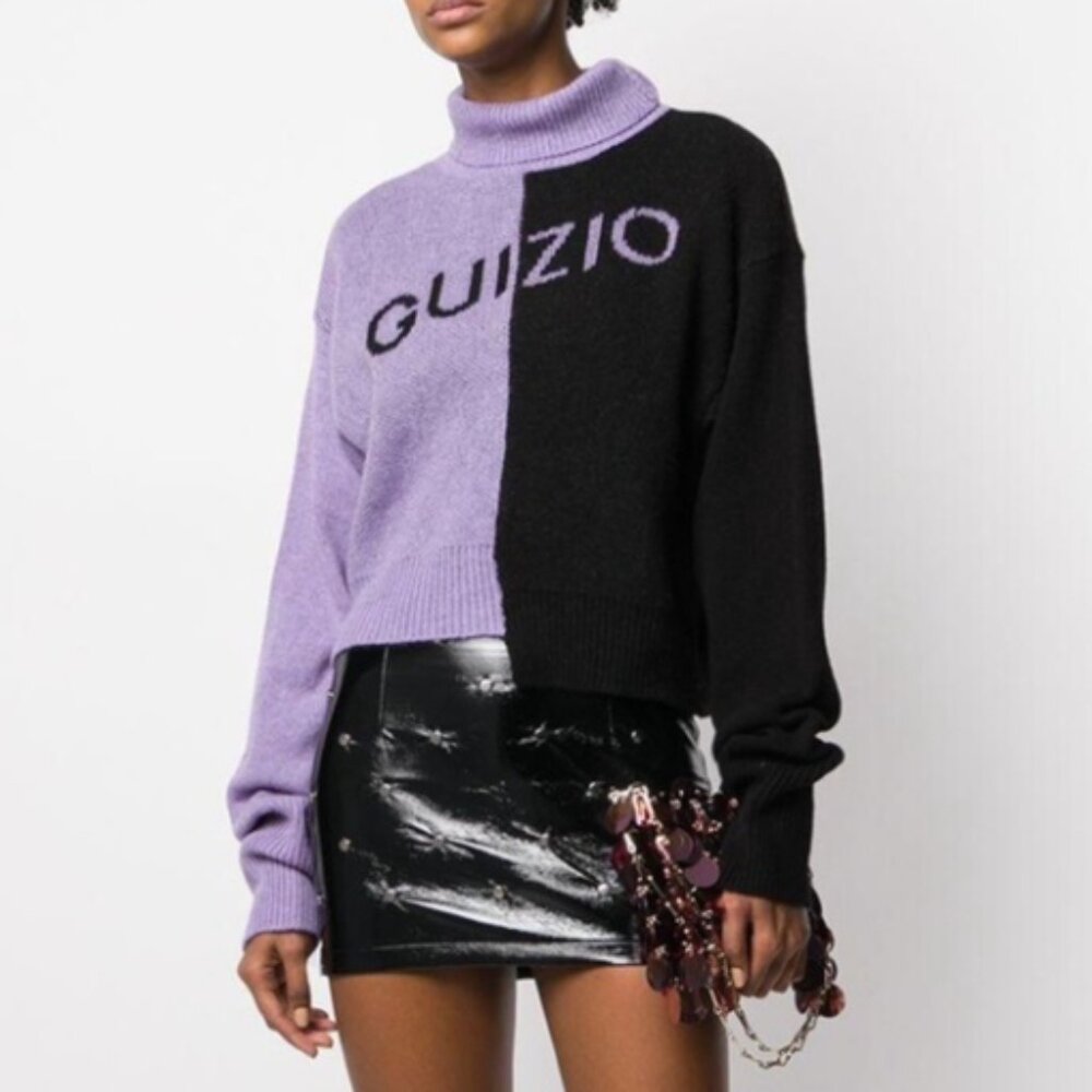 Danielle Guizio Split Turtleneck Wool Sweater Black‎ Purple Size XS/S